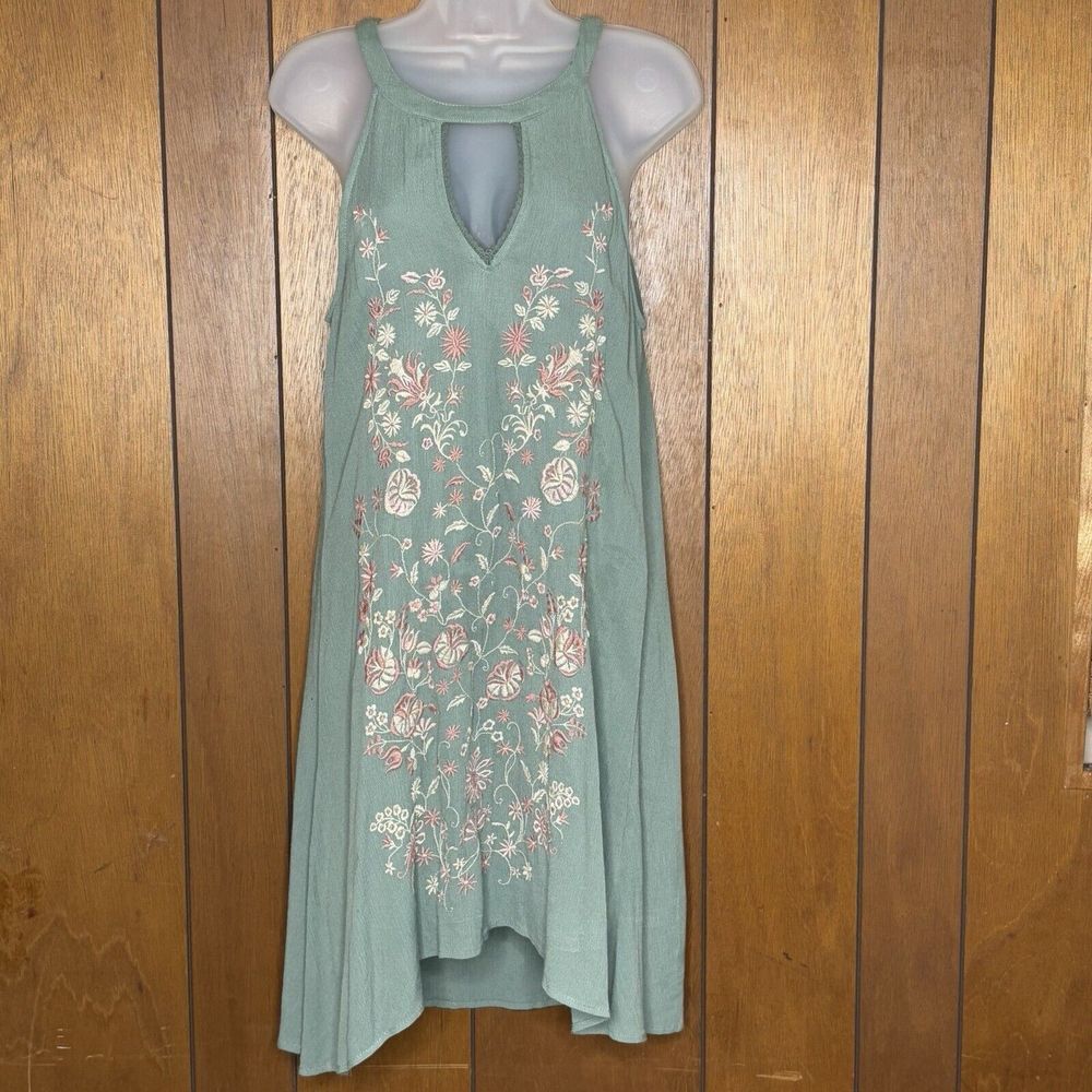 Alya Dress Womens Small Sage Halter Embroidered Floral Keyhole Garden Fairy Boho